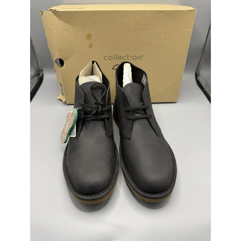 Clarks Bushacre Men's Black Leather Chukka Ankle Boots Casual Shoe Size 13